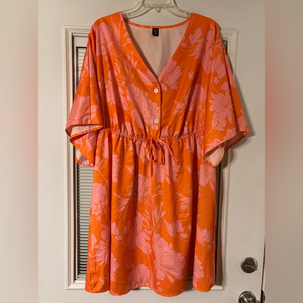 SHEIN Orange and Pink Floral Curve Dress